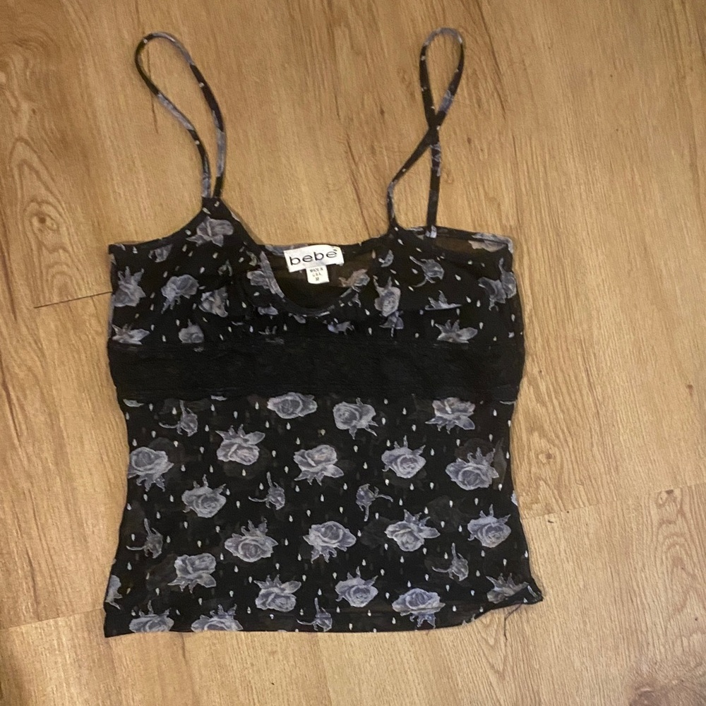 Floral Black and Gray Spaghetti Strap Top